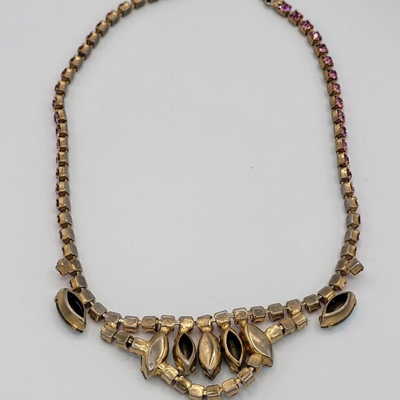 Vintage Pink and Aurora Borealis Rhinestone Choker Necklace - Picture 9 of 9